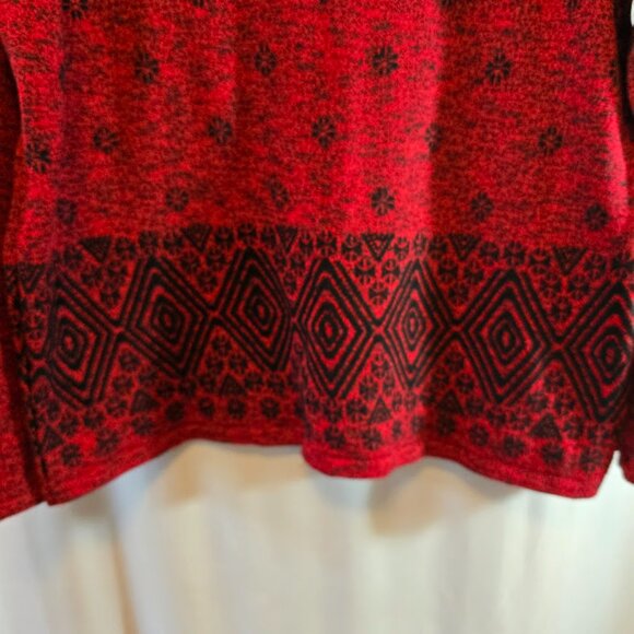 J JILL RELAXED RED BLACK PULLOVER SWEATER JACQUARD BORDER SIZE LARGE SOFT COTTON - Picture 4 of 8